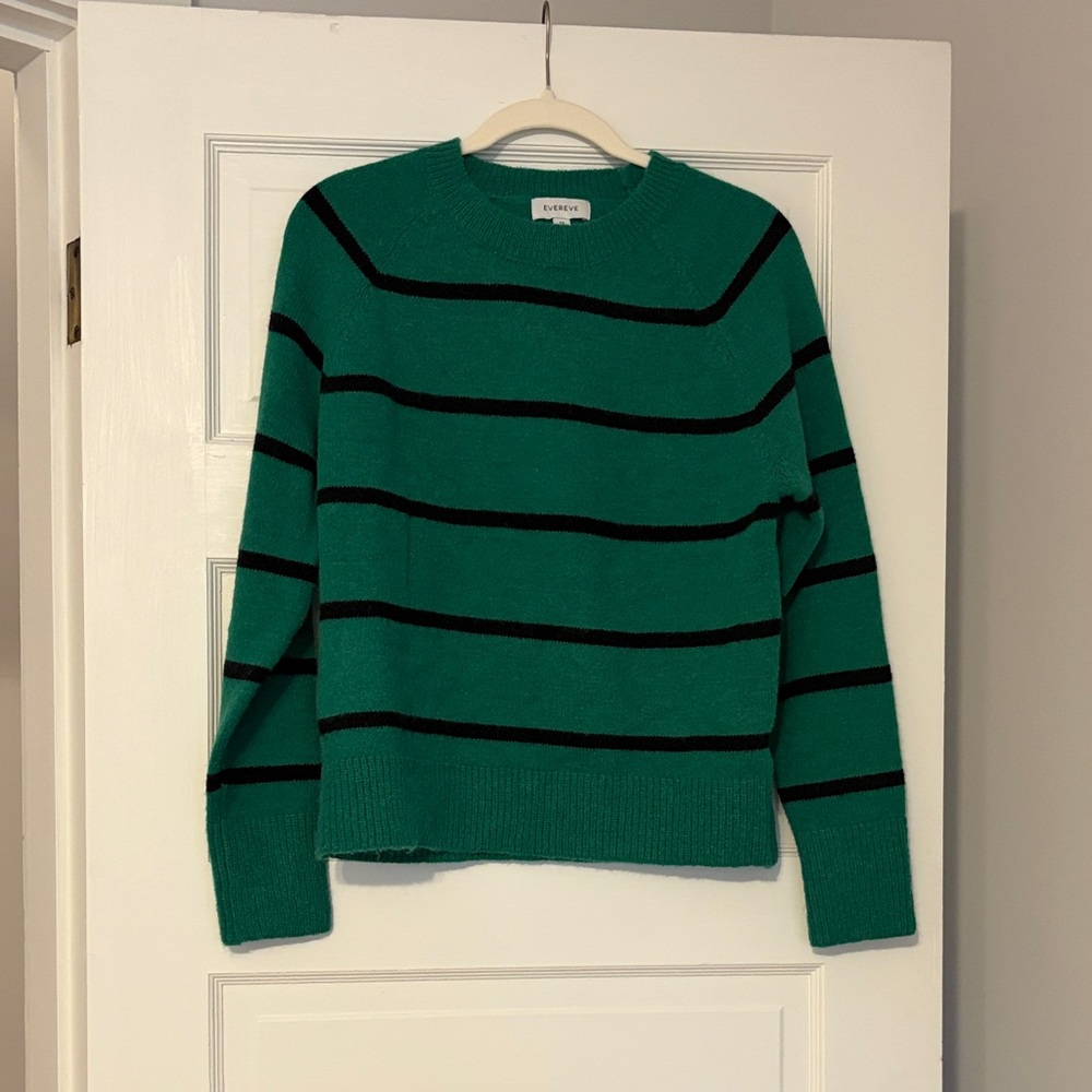 Evereve Teal Green Crewneck Sweater with Black Stripes